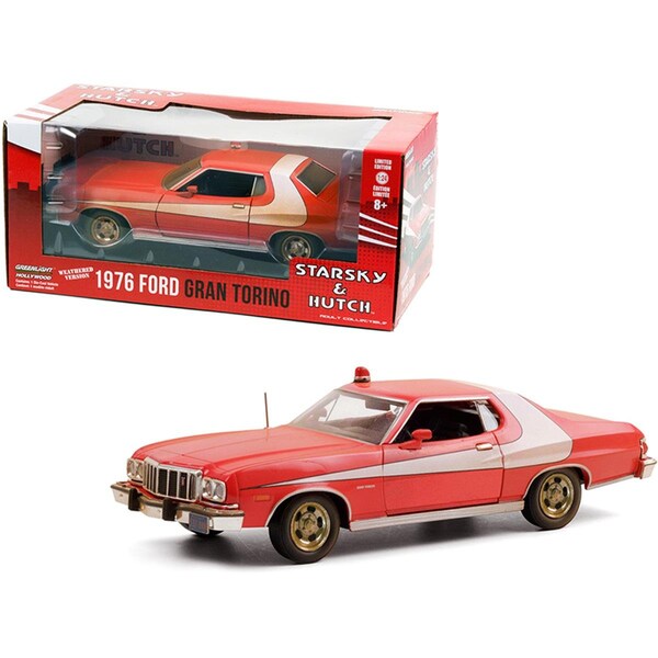 Greenlight 1976 Ford Gran Torino Red with White 1 by 24 Scale Diecast Model Car 84121 - main